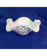 Fenton Hobnail Milk Glass Fluted Candy Dish 7.5”W x 2.5&#39;&#39;H with 2 Handles - £13.23 GBP