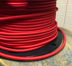 Red Nylon Cloth Covered 3-Wire Round Cord, Vintage Pendant Lights, Flex ... - £1.24 GBP