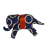 Vintage Handmade Cloth Stuffed Elephant Blue White Print Trunk Up - $369.07 MXN