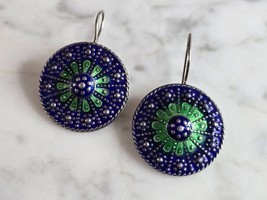 Womens Vintage Estate Sterling Silver Enamel Earrings 12.8g E7179 - $84.15