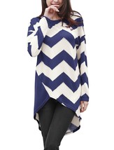 Allegra K Women Long Sleeves Chevron Print Asymmetric Hem Tunic Top - NAVY XS - £4.87 GBP