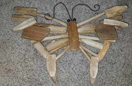 Vintage Art Driftwood Butterfly Nature Wall Hanging Crafted Real Wood 14&quot; Long - £30.96 GBP