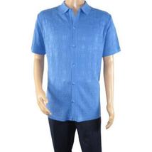Mens Stacy Adams Italian Style Knit Woven Shirt Short Sleeves 3128 Denim Blue image 4