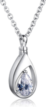 Cremation Jewelry Memorial CZ Teardrop Ashes Keepsake Urns Pendant Necklace 925 - £51.81 GBP