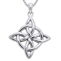 Celtic Lucky Knot Pendant Necklace 14K White Gold Plated 925 Silver 18&quot; Chain - $97.14