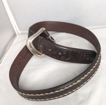 VTG Justin Tooled Leather Western Braided Belt 36 1995 Stamped Buckle 916 Brown - £29.88 GBP