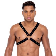 Rainbow Studded Harness O Rings Spiked Elastic Straps Stretch Pride Blac... - $29.74