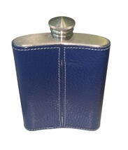 Vintage Merlion Singapore Flask Dragon Pewter Leather Wrap w/ Box 5"x4" image 4