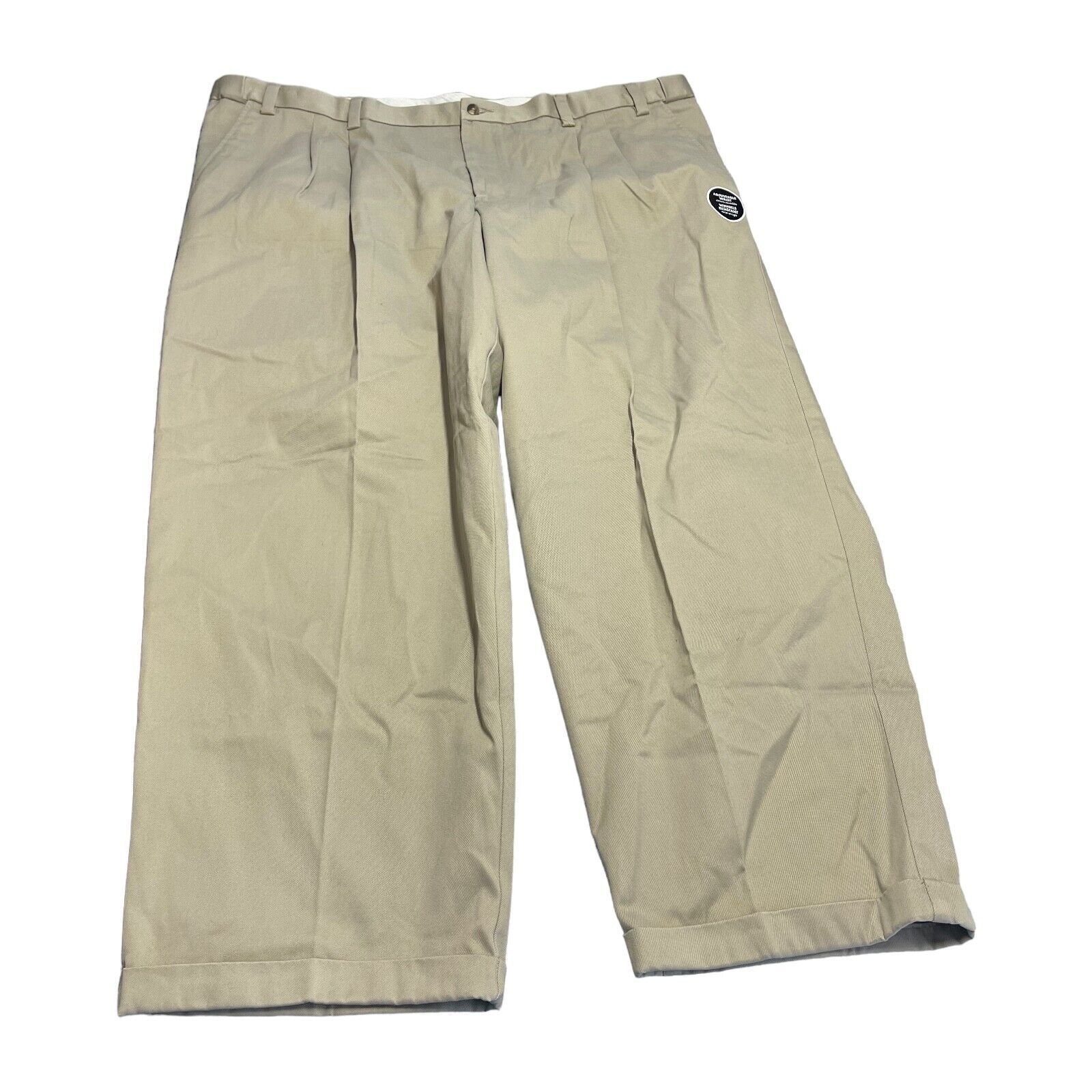 George Premium Chino Pants Men's 46 X 30 Khaki 100% Cotton Pleated Front Pockets - $24.18