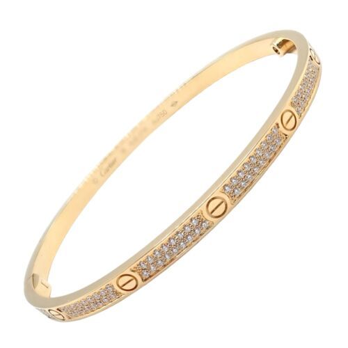 Cartier 18k Yellow Gold Love Pave Diamond Small Bangle Bracelet Size 18 Cert. - $24,000.00