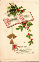 Vtg John Winsch Postcard Christmas Wishes, Holly Berry, c1912, Unposted - £5.05 GBP