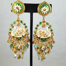 Vintage RARE 4" Lunch at the Ritz Porcelain Enamel Crystal SWAN Clip-On ... - $381.47