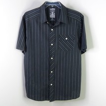 New Machine Men&#39;s XL Button-Up Collared Black Striped Short Sleeve Shirt - £9.38 GBP