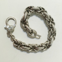 Judith Ripka Bracelet 925 Sterling Silver CZ Cubic Zirconia Heart Link Chain  - £117.68 GBP