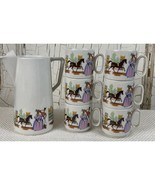 Vintage MCM Togana Italy Espresso Pot &amp; 6 Cups Horse &amp; Carriage Bridgerton - $91.61