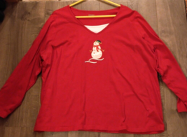 Ladies Holiday Edition Snowman L/S Shirt 3X Red Christmas - £11.91 GBP