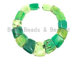 Quality Natural Green Grass Agate Graduated 17-35mm Trapezoid Beads Strand, - £25.28 GBP