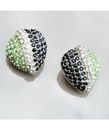 Vtg Ciner signed Silverplate Lime &amp; White Black Crystals Almond Earrings... - $68.24