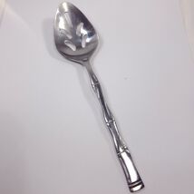 Vintage Sunshine bamboo stainless Korea slotted pierced serving spoon large - $28.00