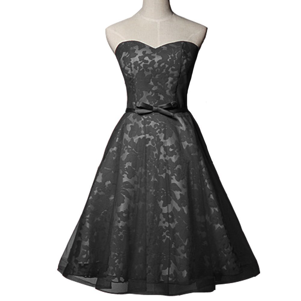 Kivary Lace Short A Line Sash Prom Dresses Homecoming Cocktail Party Gowns Black