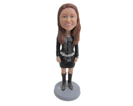 Custom Bobblehead Girl Ready To Rock Wearing A Short Dress With Long Boots - Lei - £69.69 GBP