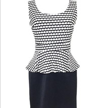 Peplum Dress Scoop Neckline Open Back Button Closure Two Tone Polka Dot ... - $21.28