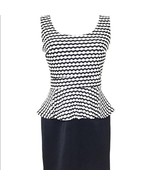 Peplum Dress Scoop Neckline Open Back Button Closure Two Tone Polka Dot ... - $404.46 MXN