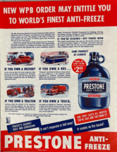 Prestone Anti-Freeze 1943 Magazine Print Ad WWII Era One Shot Lasts All ... - $14.45