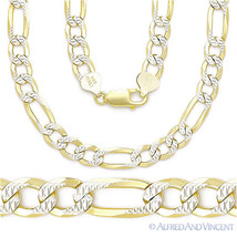 7.8mm Figaro Link 925 Sterling Silver 14k Yellow Gold-Plated Mens Chain Necklace - £84.75 GBP+
