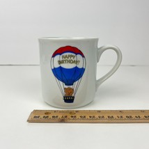 Vtg Happy Birthday Hot Air Balloon w Furry Character Animal Coffee Tea Mug Cup - £12.25 GBP