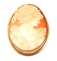 Statement! Vintage 18K Yellow Gold Large Cameo Pendant Brooch - £503.72 GBP