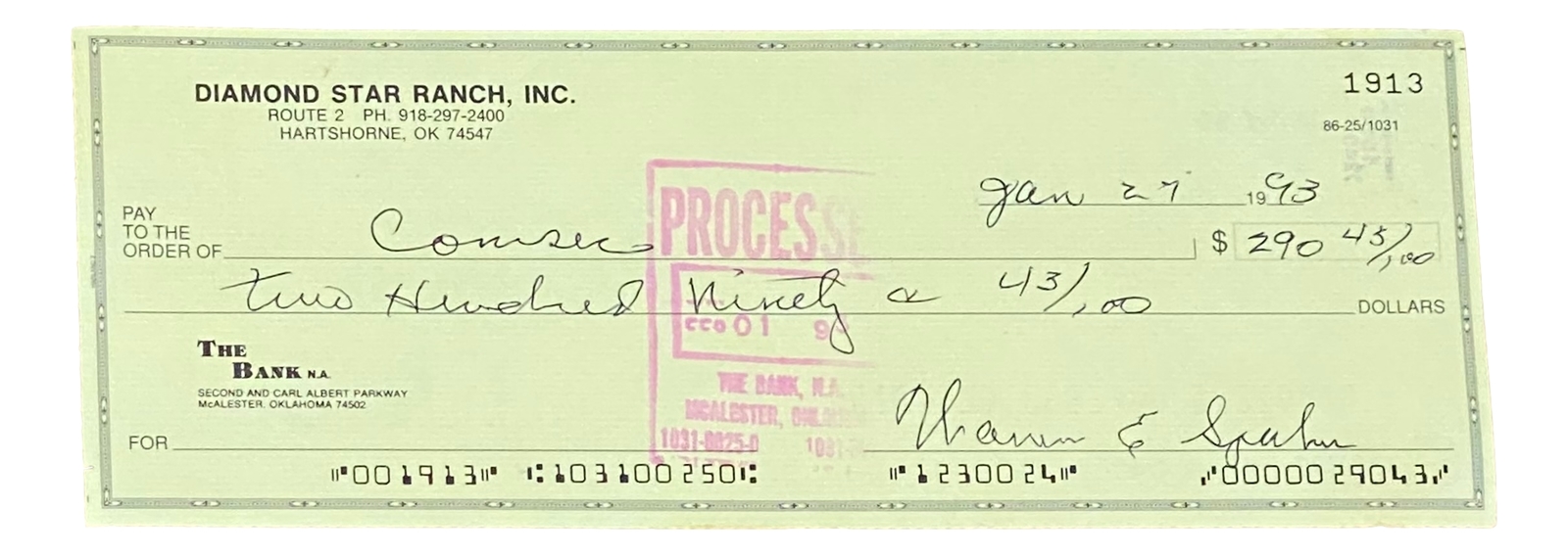Primary image for Warren Spahn Milwaukee Braves Signed  Bank Check #1913 BAS