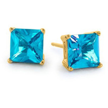 0.50 - 3.60 Carat 14K Yellow Gold Blue Topaz Princess Cut Stud Earrings - $35.14