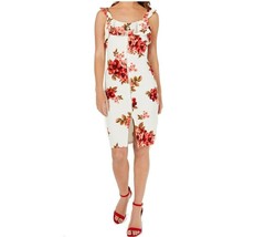 Crave Fame Junior Womens M Cream Combo Floral Ruffle Zip Front Sheath Dress NWT - £9.25 GBP