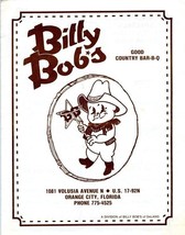 Billy Bobs Good Country Bar-B-Q Menus Orange City Florida 1980&#39;s PIG  - £17.51 GBP