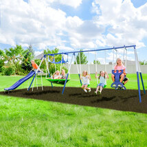 Sportspower Rosemead Metal Swing Set with 6 ft Double Wall Slide Outdoor... - $198.75