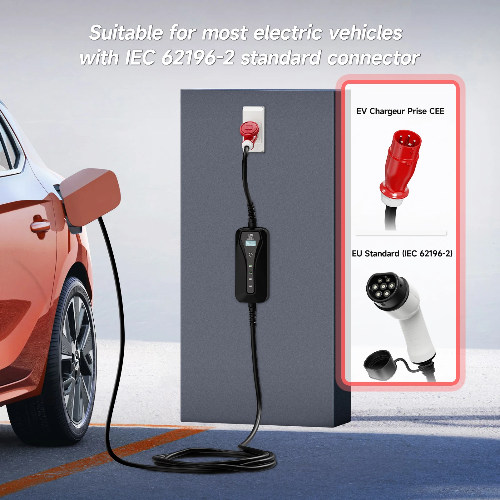 Portable Type2 EV Charger 11KW 16A - Travel-Friendly, High Security, Multi-Com - £146.76 GBP