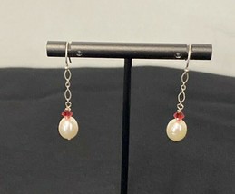 Artisan Made Cultured Pearl and Swarovski Crystal Drop Pierced Earrings - £12.14 GBP