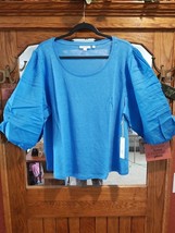 New Chicos Shirt Womens Size 4 XXL Blue Blouse Linen Knit Top 3/4 Sleeve Tee - £27.09 GBP