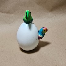 Bird Clay Pottery Toucan Parrot Green Hatched Egg Hand Painted Mexico Signed 152 - £11.66 GBP