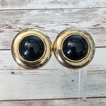 Vintage Clip On Earrings Large Chunky Black with Gold Tone Halo 1.25 - £10.47 GBP