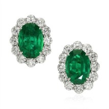 4.00 CT Oval Cut CZ Emerald Halo Push back Stud Earring 14K White Gold Plated - £82.61 GBP