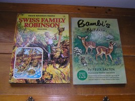 Vintage Lot Of 2 Bambi’s Children And Swiss Family Robinson Large Hardcover Book - £12.61 GBP