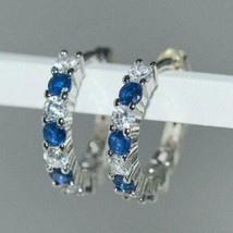 Delicate 1.60 Ct Simulated Blue Sapphire Huggie Hoop Earrings Sterling Silver - $96.81