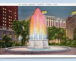 Edison Memorial Fountain Night View Detroit Michigan MI UNP Linen Postca... - $3.56