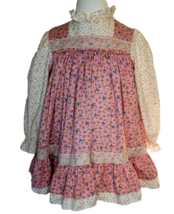 Prairie Dress Little Girls 4 Pink Calico Peasant Puff Long Sleeve Union Made USA - £50.84 GBP