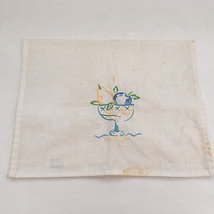 Vintage shabby chic table runner scarf machine embroidered fruit design - $19.75