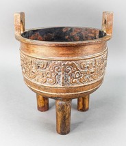 Large Chinese Cold Gilded Cast Iron Archaistic Tripod Censer Ding Antiqu... - £589.11 GBP