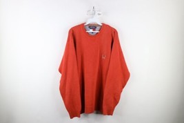 Vtg 90s Tommy Hilfiger Mens L Heavyweight Cotton Knit Crewneck Sweater Orange - £43.43 GBP