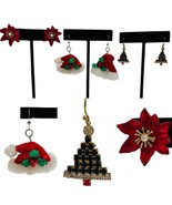 Christmas Earrings Poinsettia Santa Claus Hat Holly Tree Bundle Lot of 3... - €15,70 EUR